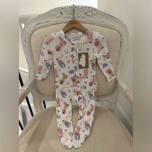 NWT 6~9 Mth Angel Dear 2-Way RUFFLED Baby Zipper Footie Cowboy Boots